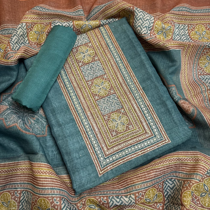 Elegant Printed Jute Cotton Unstitched Suit Set-RDD201-A