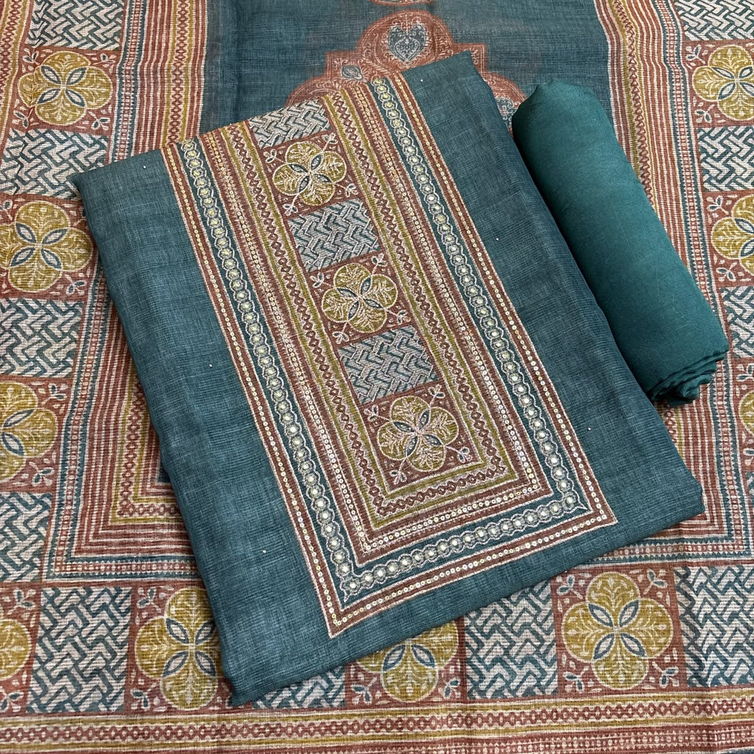 Elegant Printed Jute Cotton Unstitched Suit Set-RDD201-A