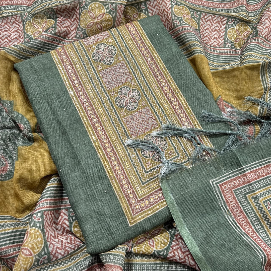 Elegant Printed Jute Cotton Unstitched Suit Set-RDD201-A1