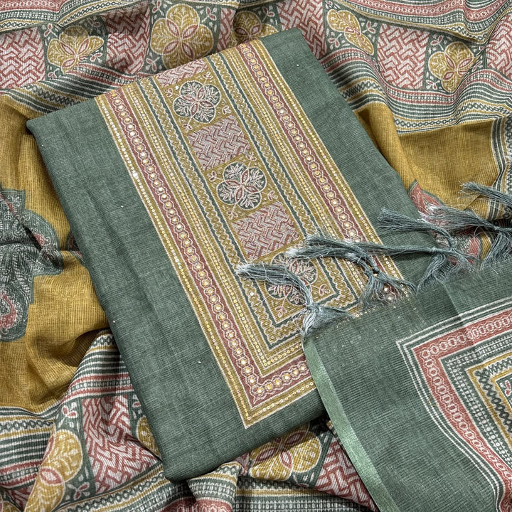 Elegant Printed Jute Cotton Unstitched Suit Set-RDD201-A1