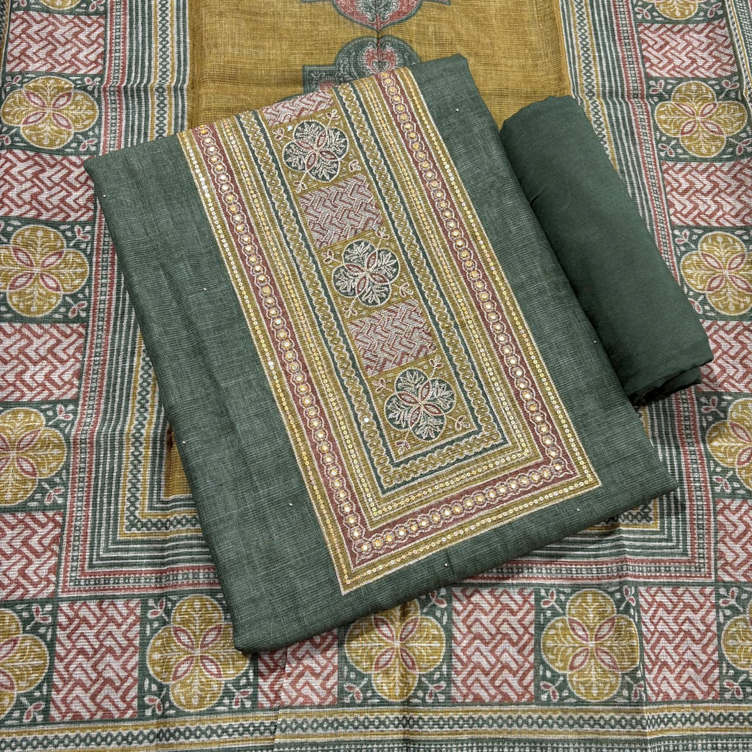 Elegant Printed Jute Cotton Unstitched Suit Set-RDD201-A1