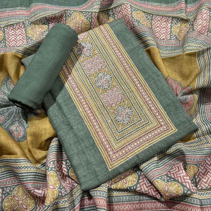 Elegant Printed Jute Cotton Unstitched Suit Set-RDD201-A1