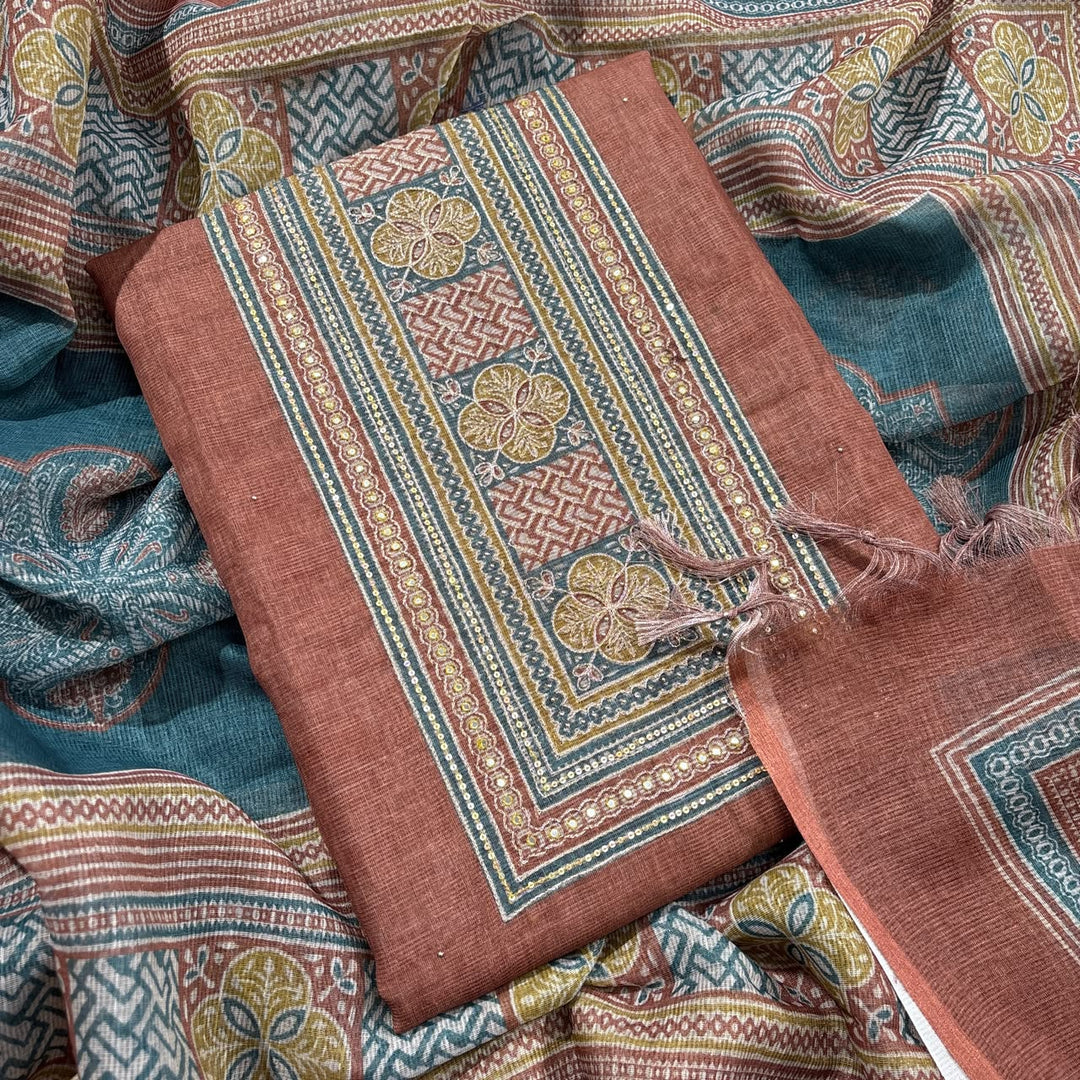 Elegant Printed Jute Cotton Unstitched Suit Set-RDD201-A2