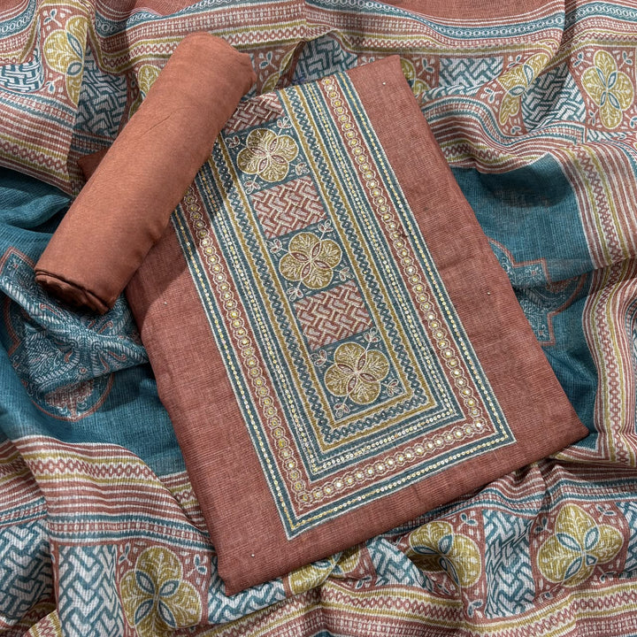 Elegant Printed Jute Cotton Unstitched Suit Set-RDD201-A2