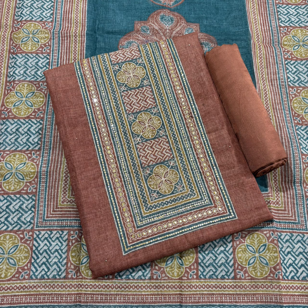 Elegant Printed Jute Cotton Unstitched Suit Set-RDD201-A2