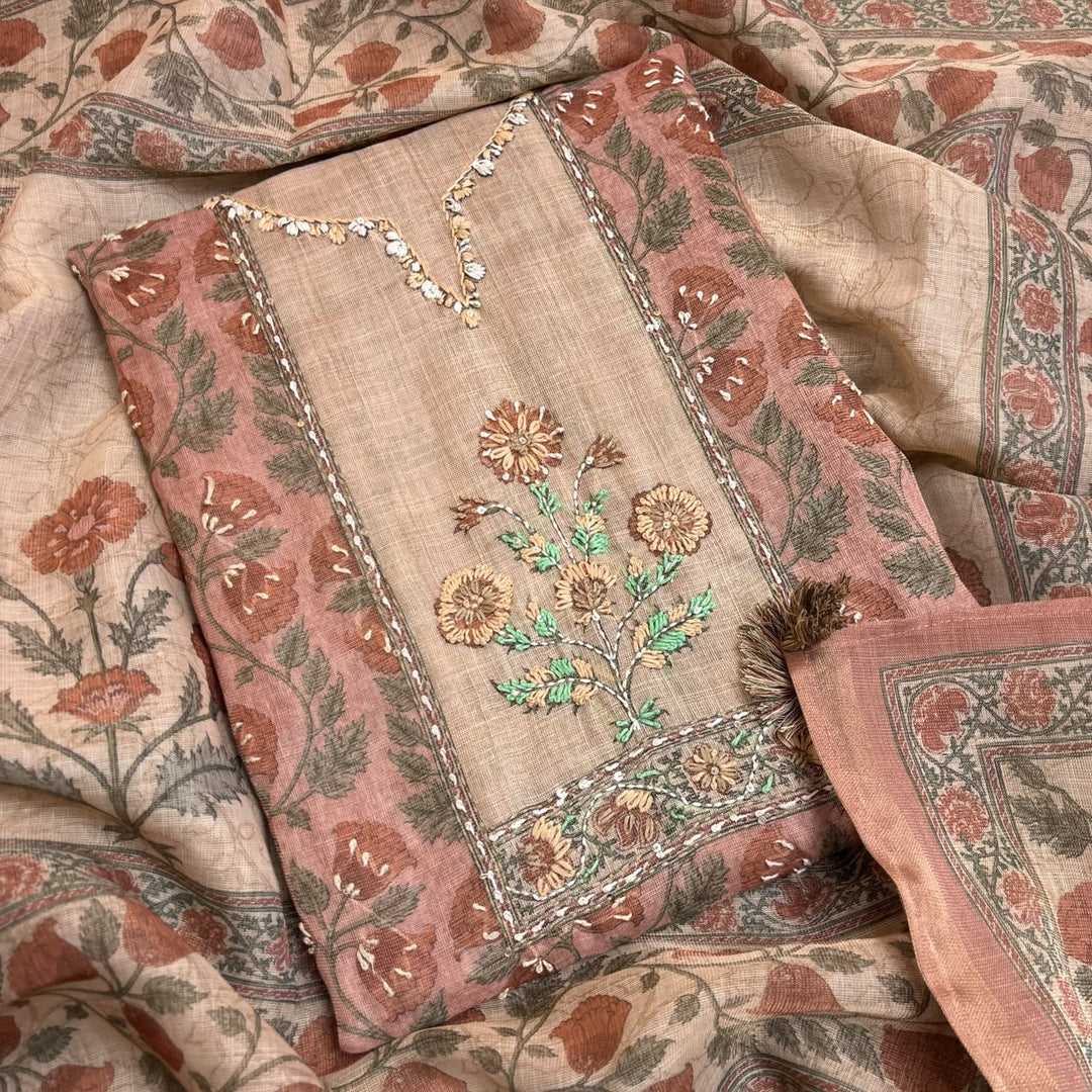 Elegant Printed Linen Unstitched Suit Set-RD0196
