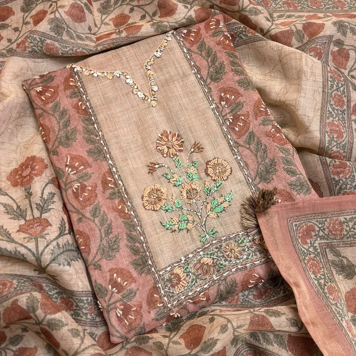 Elegant Printed Linen Unstitched Suit Set-RD0196