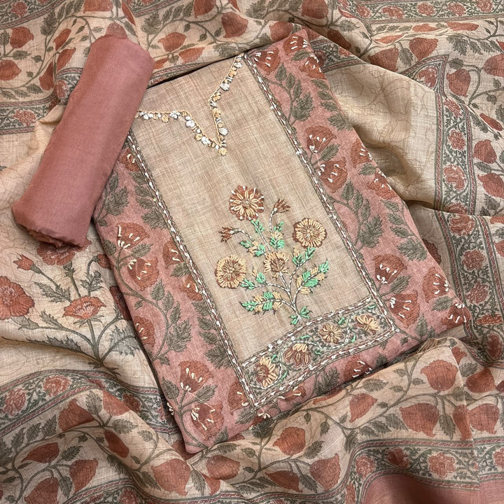 Elegant Printed Linen Unstitched Suit Set-RD0196