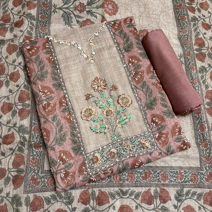 Elegant Printed Linen Unstitched Suit Set-RD0196