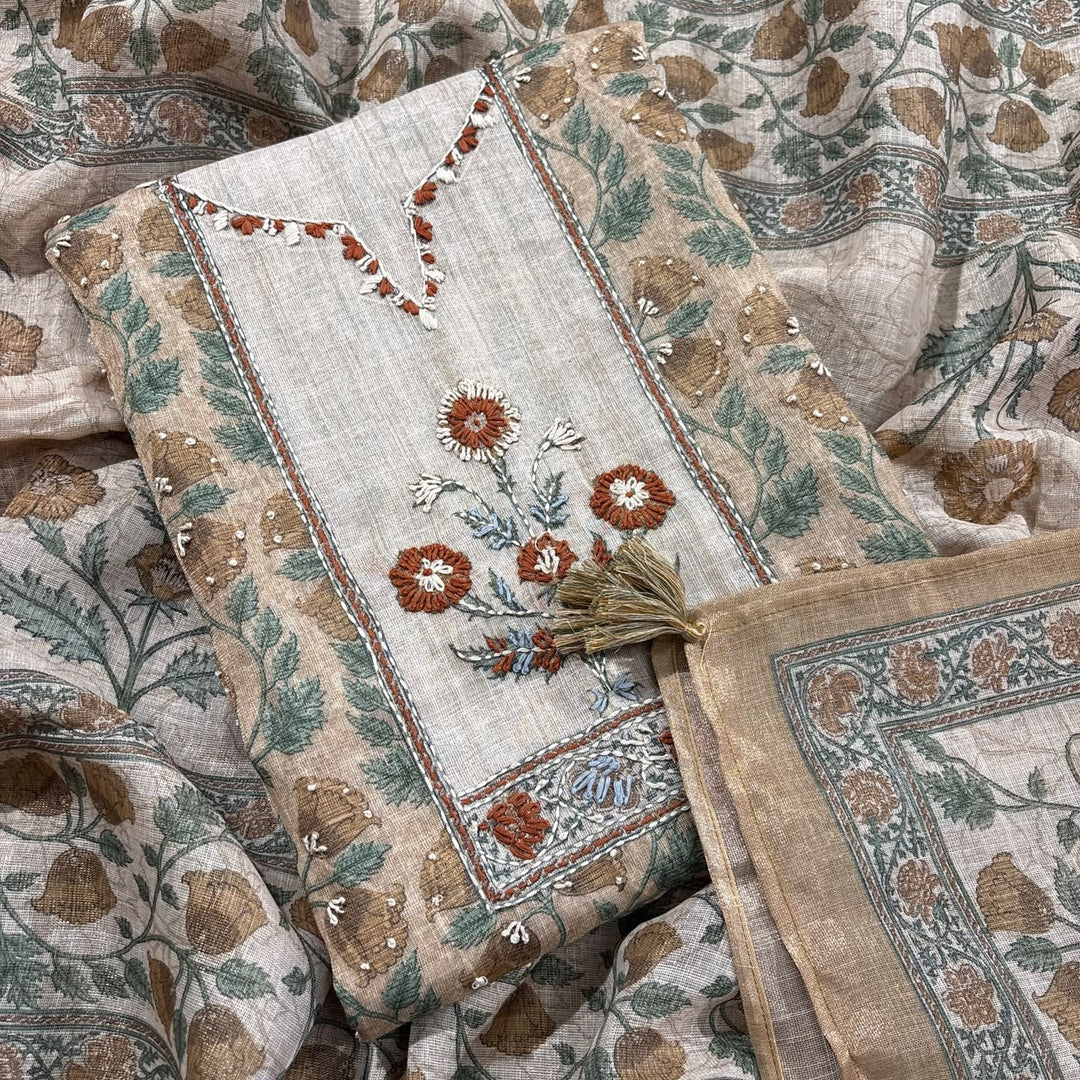 Elegant Printed Linen Unstitched Suit Set-RD0196-Q