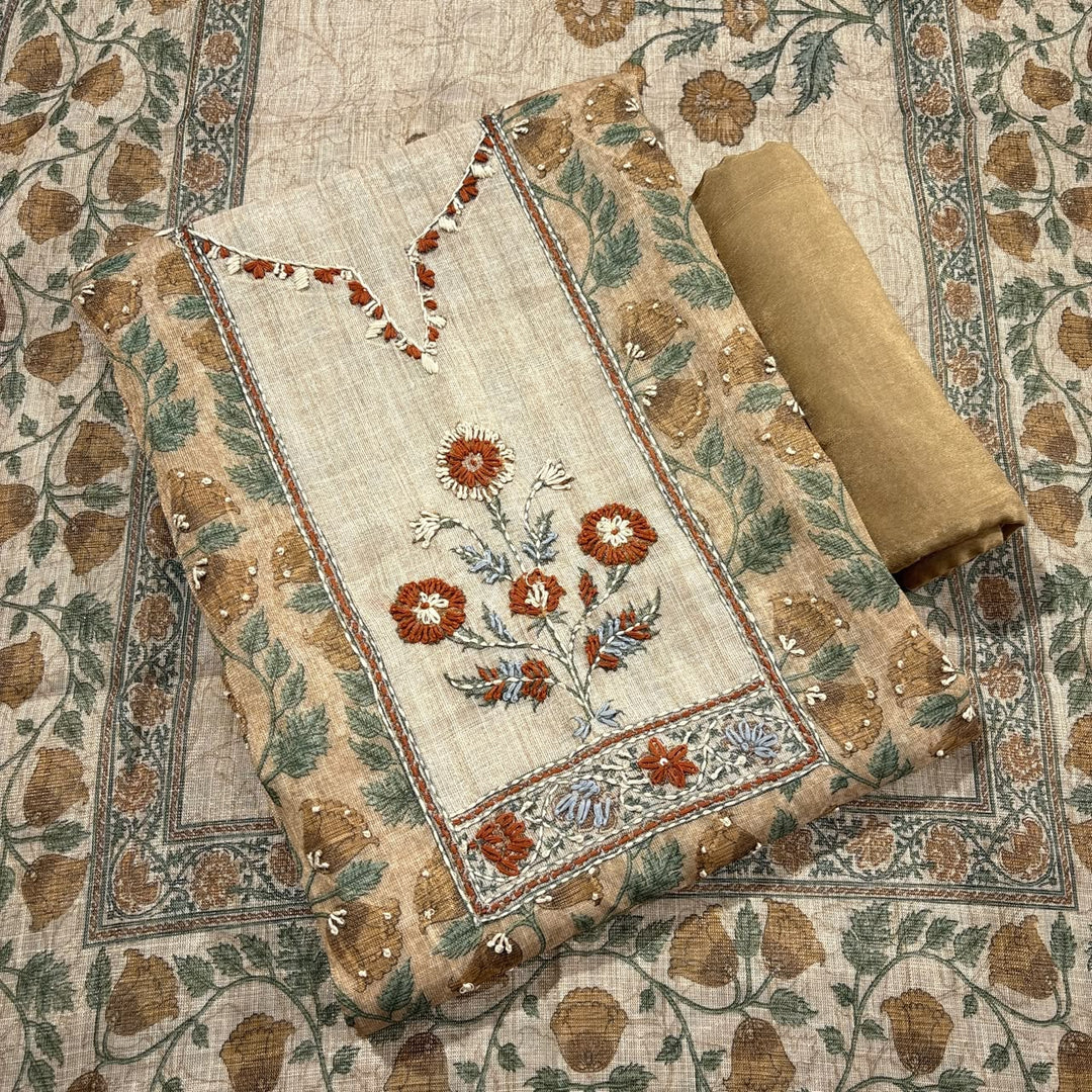 Elegant Printed Linen Unstitched Suit Set-RD0196-Q