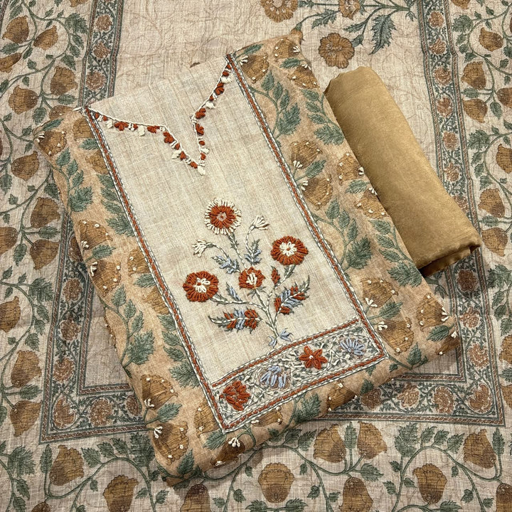 Elegant Printed Linen Unstitched Suit Set-RD0196-Q