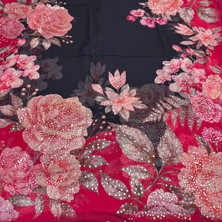 Elegant Raw Silk Dabka Sequin & Moti Work Unstitched Suit Set-KD2321A-A