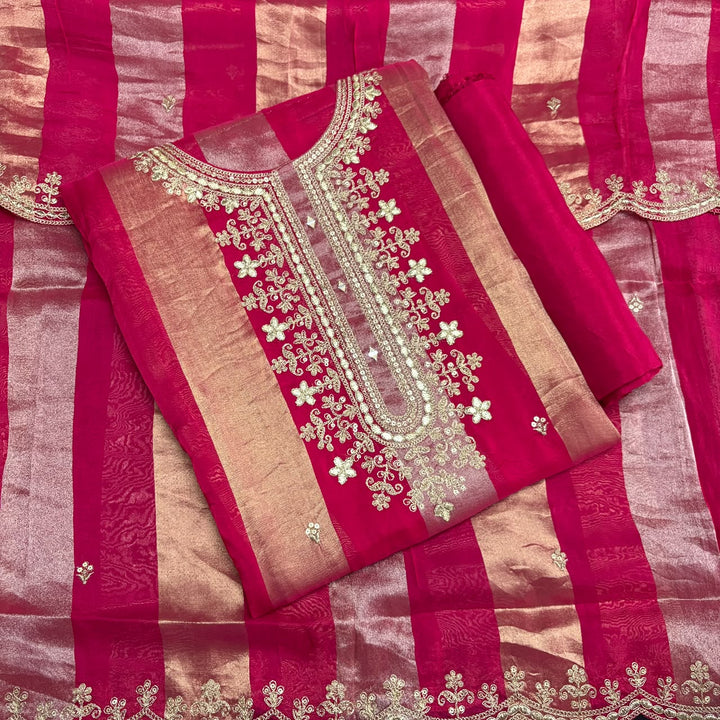Premium Silk Organza Gota Patti & Zari Work Unstitched Suit Set-NTL8196