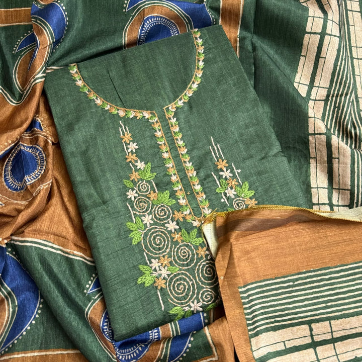 Elegant Tiji Silk Thread & Single Dori Work Unstitched Suit Set-RE0410-A2