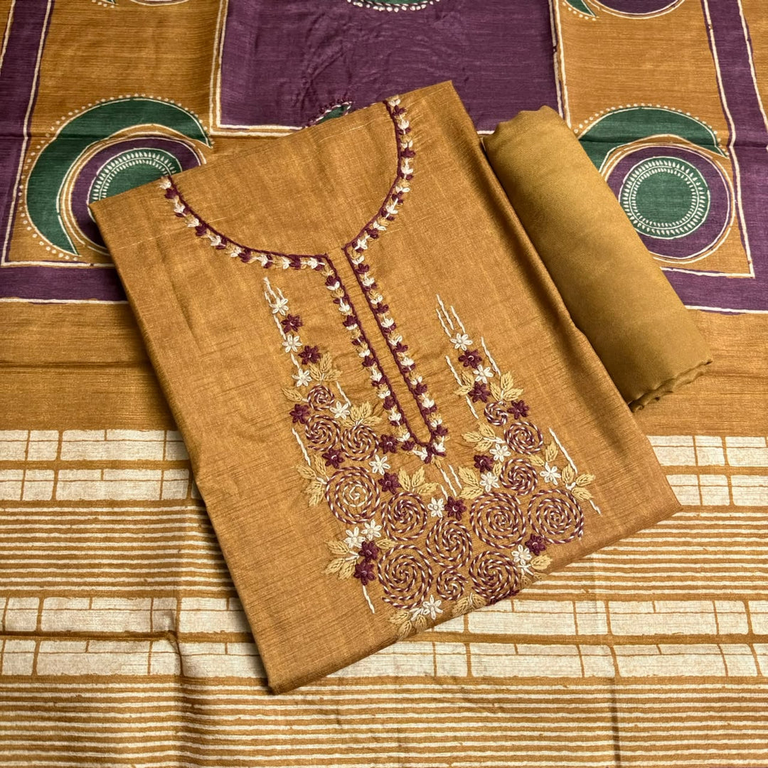 Elegant Tiji Silk Thread & Single Dori Work Unstitched Suit Set-RE0410-A3