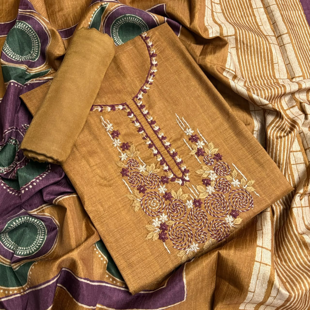 Elegant Tiji Silk Thread & Single Dori Work Unstitched Suit Set-RE0410-A3