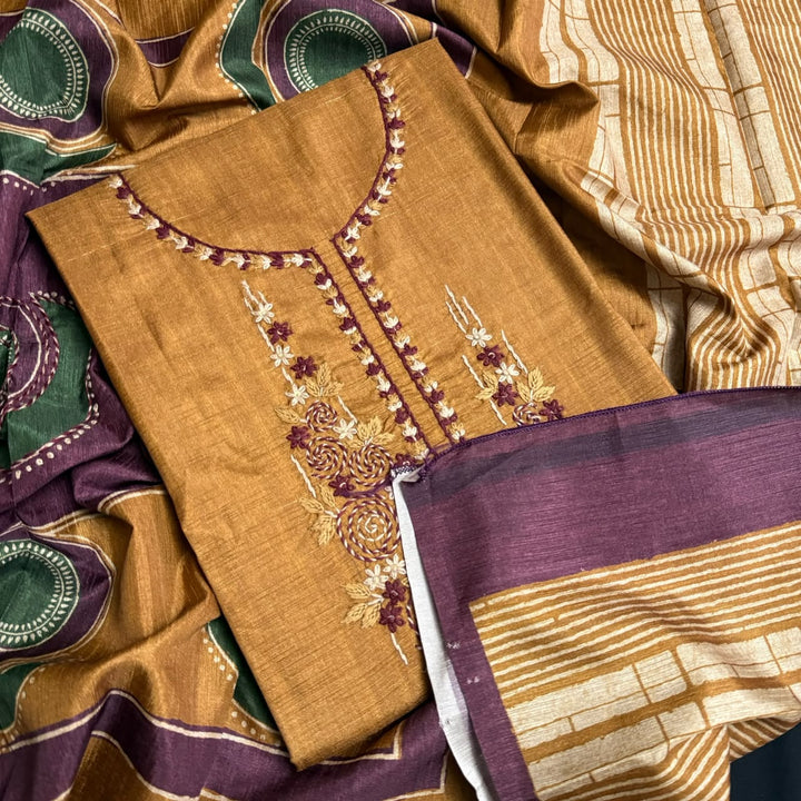 Elegant Tiji Silk Thread & Single Dori Work Unstitched Suit Set-RE0410-A3