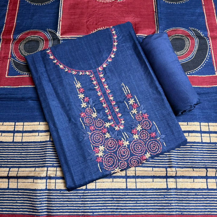 Elegant Tiji Silk Thread & Single Dori Work Unstitched Suit Set-RE0410-A1