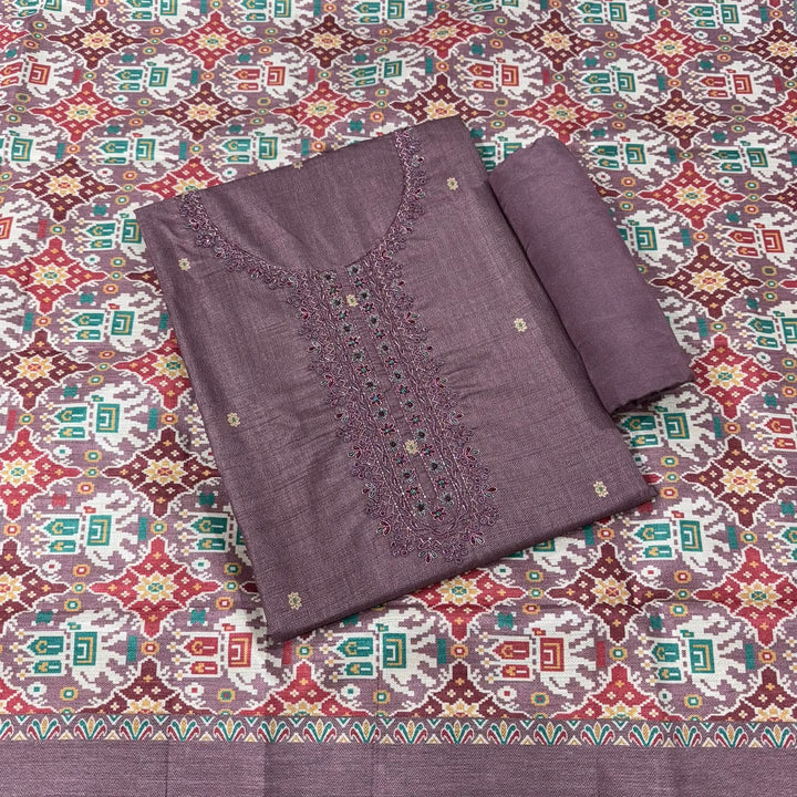 Elegant Tussar Silk Copper Dabka & Moti Work Unstitched Suit Set-RA0408-2