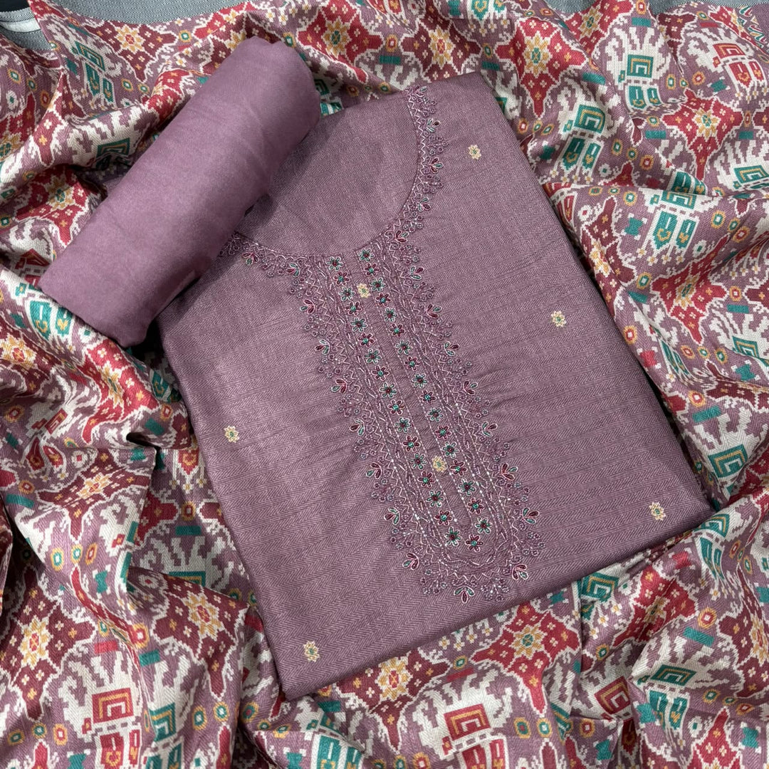 Elegant Tussar Silk Copper Dabka & Moti Work Unstitched Suit Set-RA0408-2