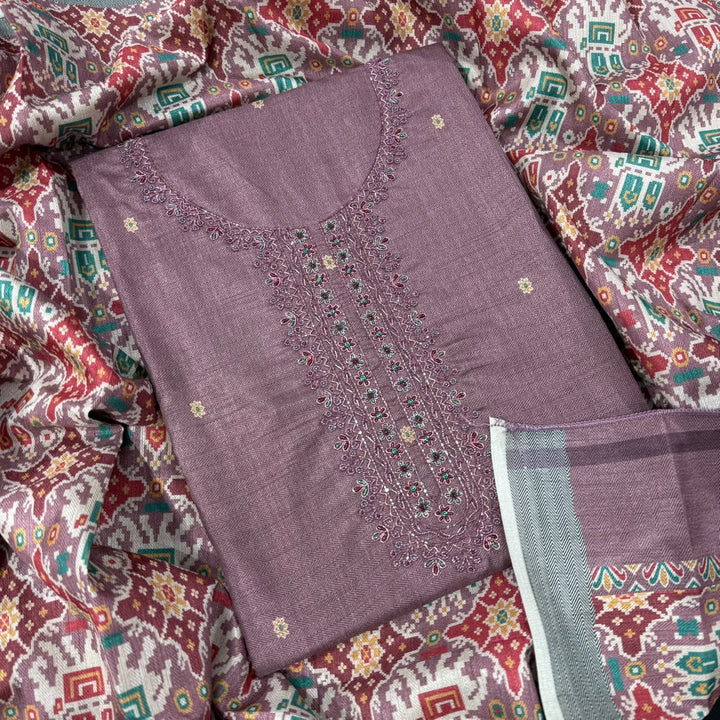 Elegant Tussar Silk Copper Dabka & Moti Work Unstitched Suit Set-RA0408-2