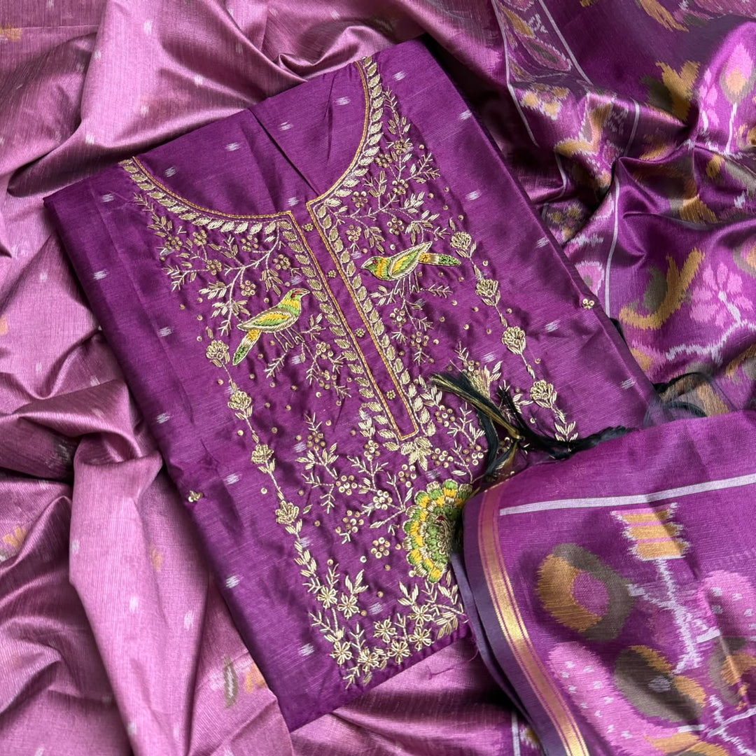 Elegant Tiji Silk Dabka Knot & Sequin Work Unstitched Suit Set-REAKK6-1