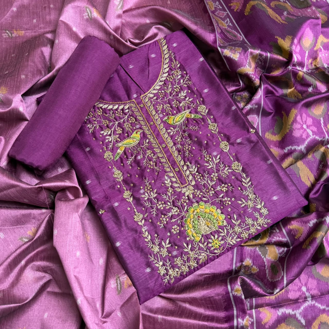 Elegant Tiji Silk Dabka Knot & Sequin Work Unstitched Suit Set-REAKK6-1