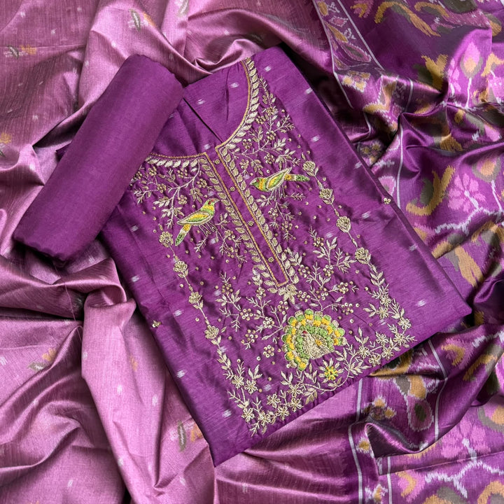Elegant Tiji Silk Dabka Knot & Sequin Work Unstitched Suit Set-REAKK6-1