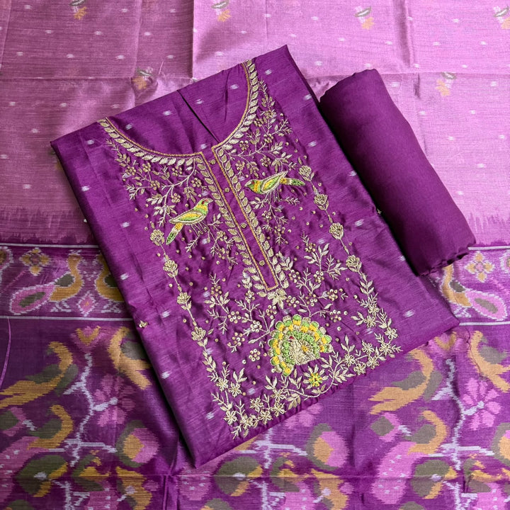 Elegant Tiji Silk Dabka Knot & Sequin Work Unstitched Suit Set-REAKK6-1