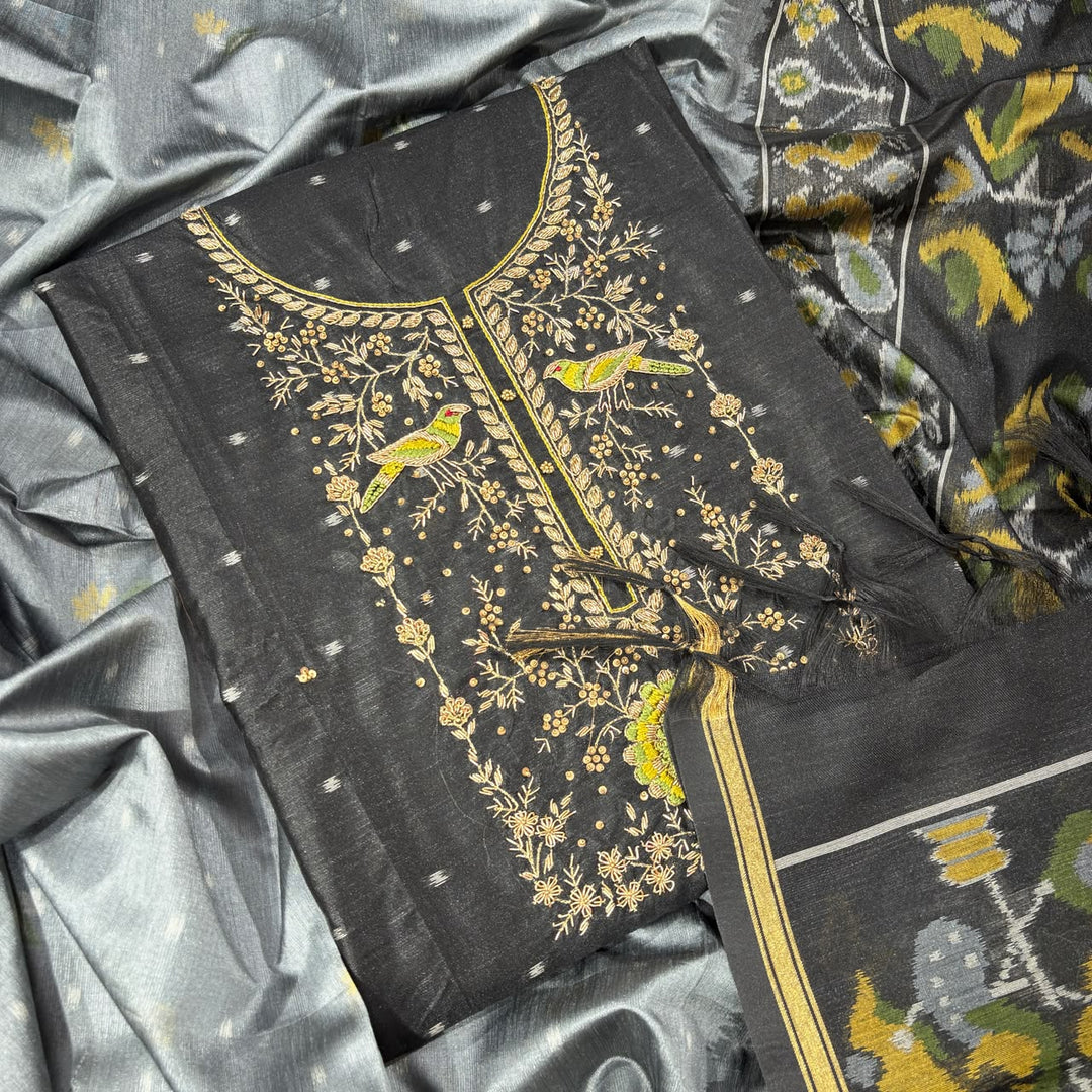 Elegant Tiji Silk Dabka Knot & Sequin Work Unstitched Suit Set-REAKK6-4