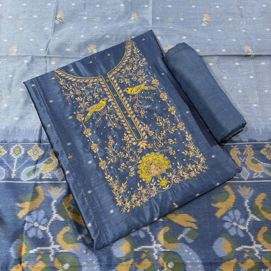 Elegant Tiji Silk Dabka Knot & Sequin Work Unstitched Suit Set-REAKK6-3