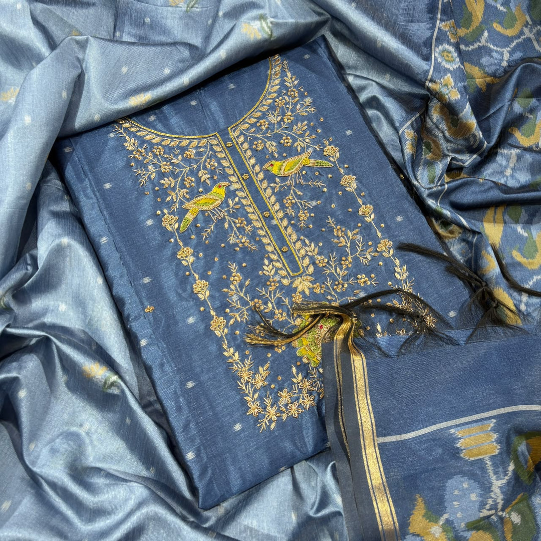 Elegant Tiji Silk Dabka Knot & Sequin Work Unstitched Suit Set-REAKK6-3