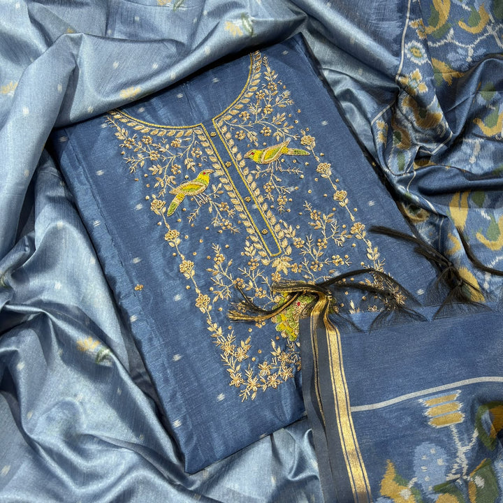 Elegant Tiji Silk Dabka Knot & Sequin Work Unstitched Suit Set-REAKK6-3