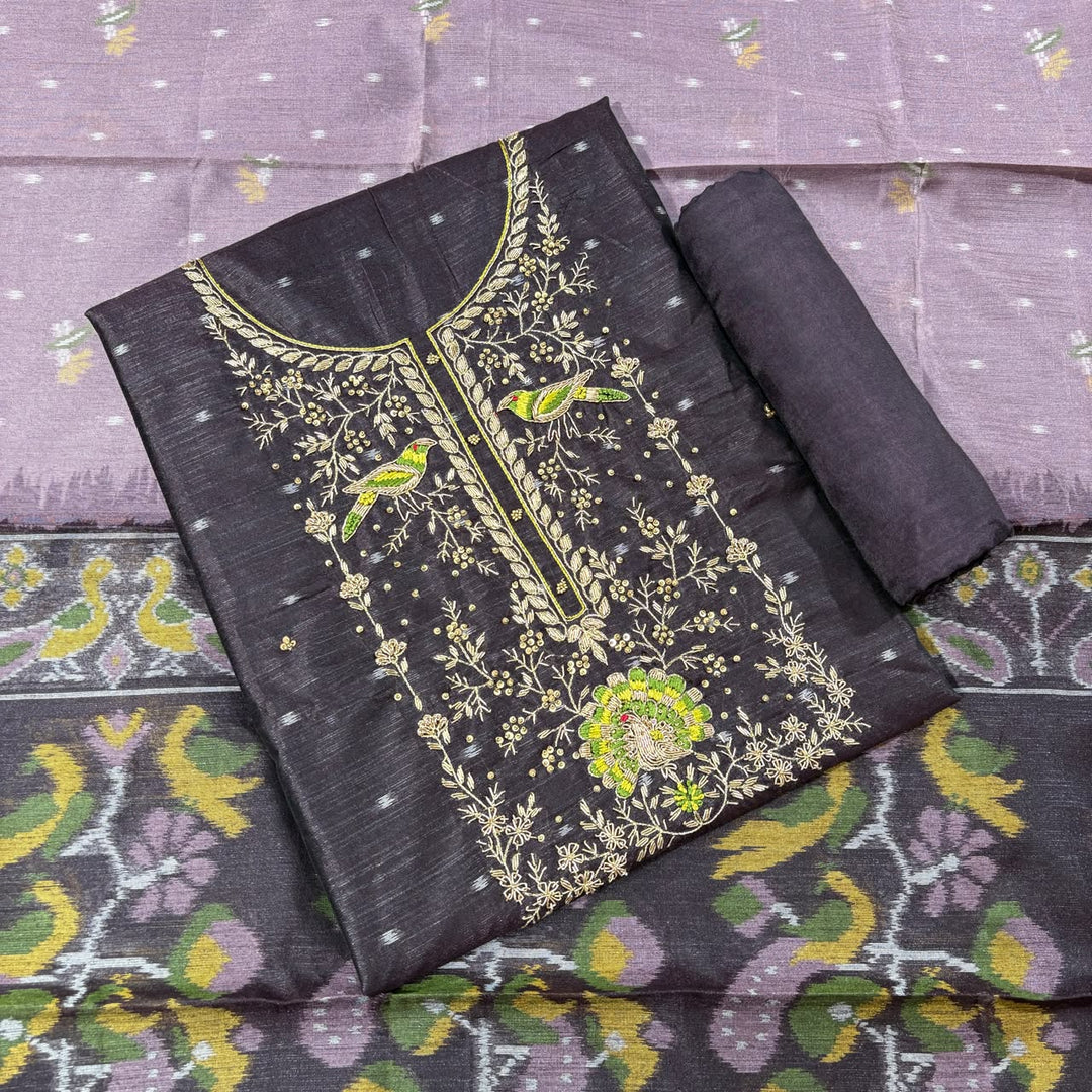 Elegant Tiji Silk Dabka Knot & Sequin Work Unstitched Suit Set-REAKK6-2