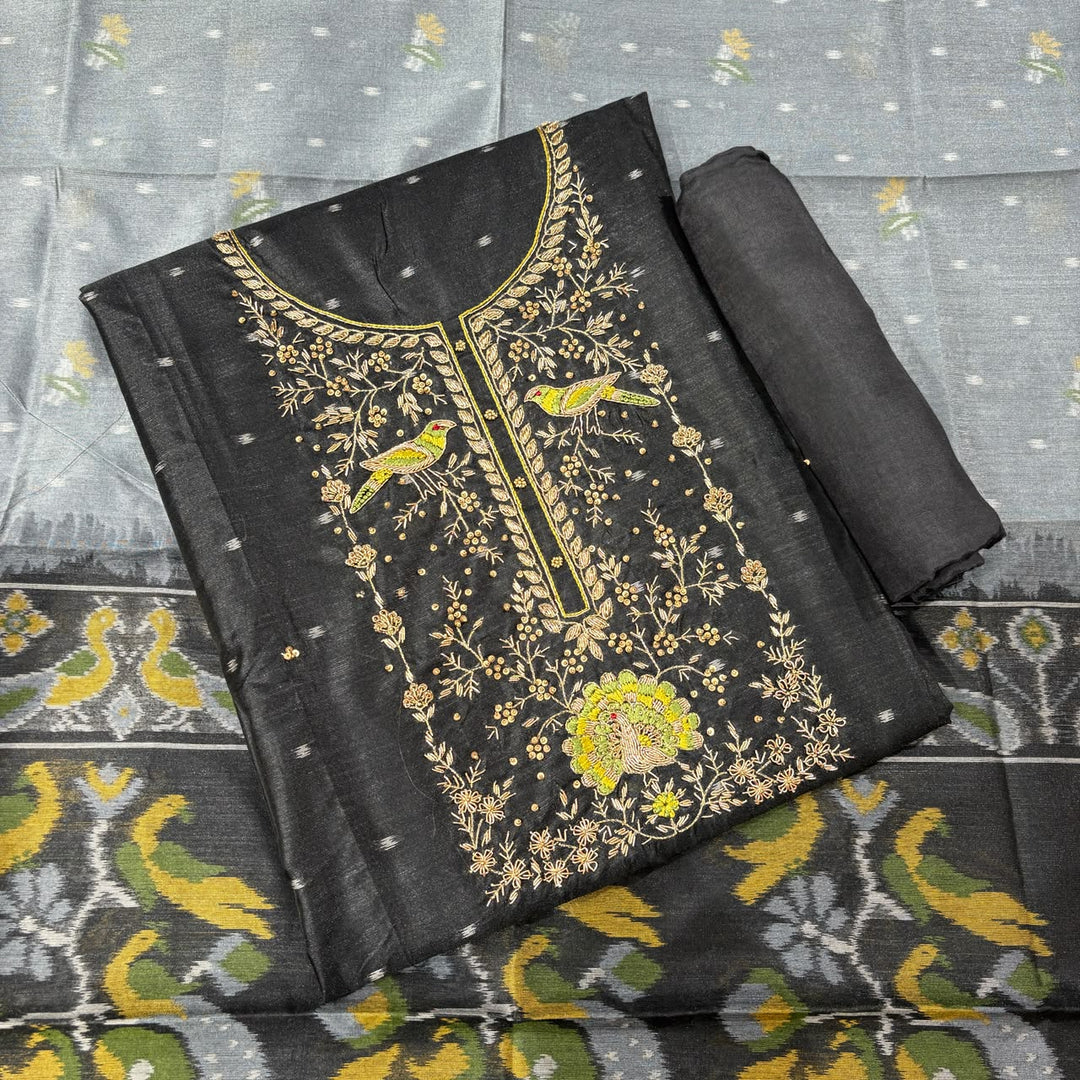 Elegant Tiji Silk Dabka Knot & Sequin Work Unstitched Suit Set-REAKK6-4