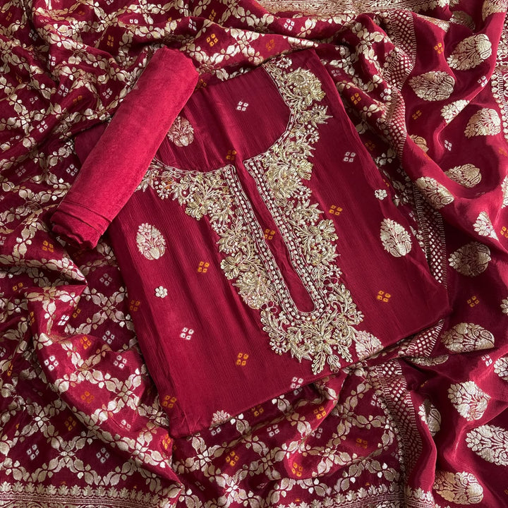 Premium Upada Silk Unstitched Suit Set with Golden Print-R13763-A