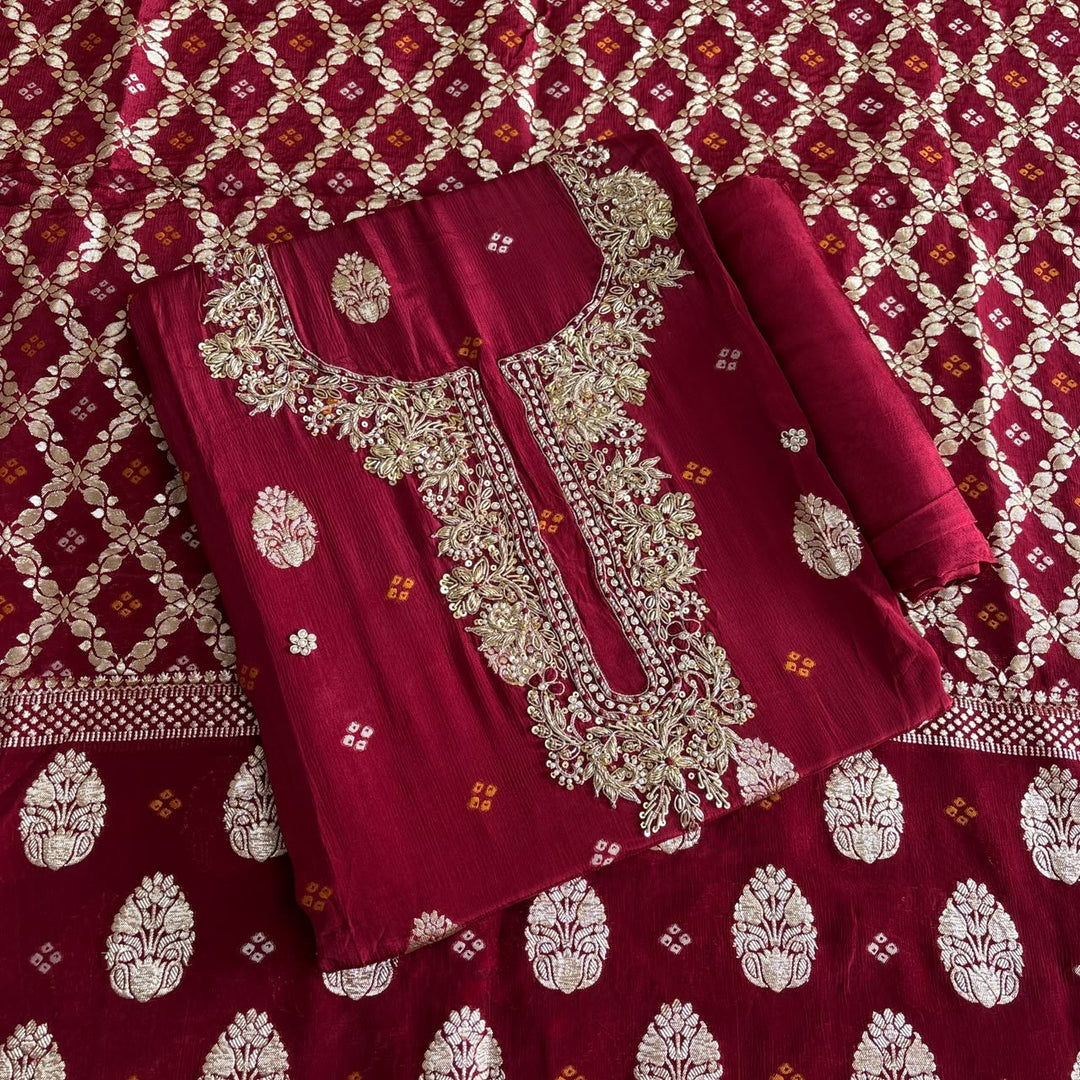 Premium Upada Silk Unstitched Suit Set with Golden Print-R13763-A