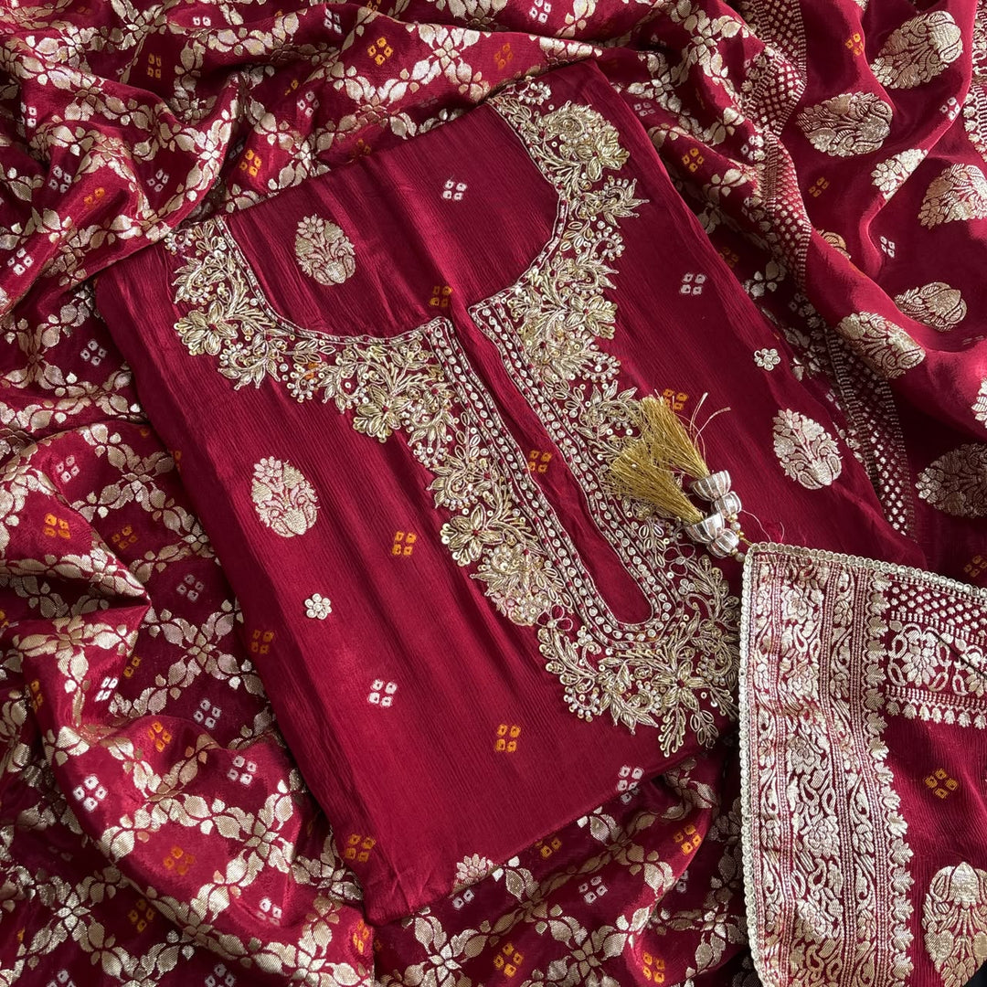 Premium Upada Silk Unstitched Suit Set with Golden Print-R13763-A