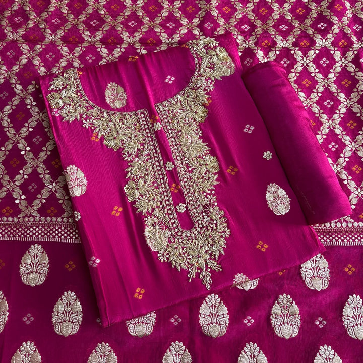 Premium Upada Silk Unstitched Suit Set with Golden Print-R13763-A2