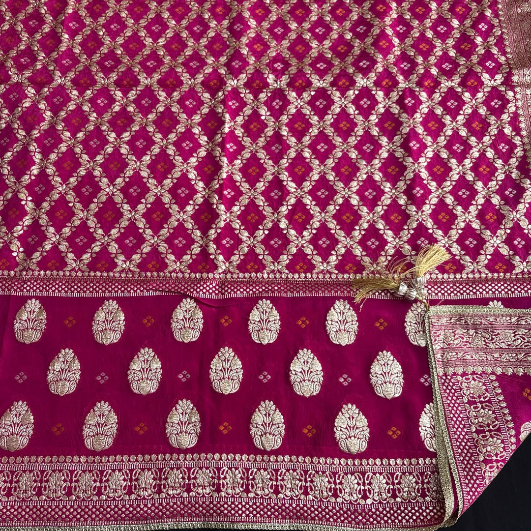 Premium Upada Silk Unstitched Suit Set with Golden Print-R13763-A2