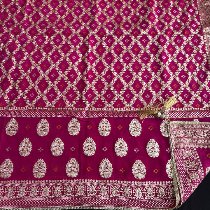 Premium Upada Silk Unstitched Suit Set with Golden Print-R13763-A2