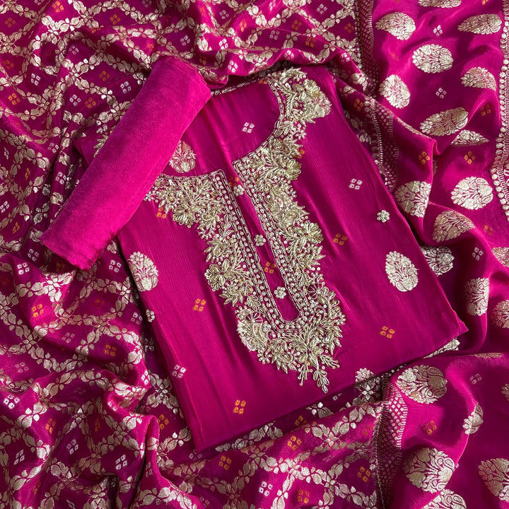 Premium Upada Silk Unstitched Suit Set with Golden Print-R13763-A2
