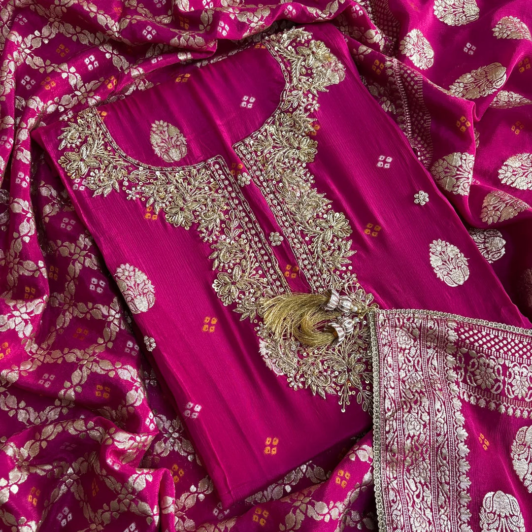Premium Upada Silk Unstitched Suit Set with Golden Print-R13763-A2