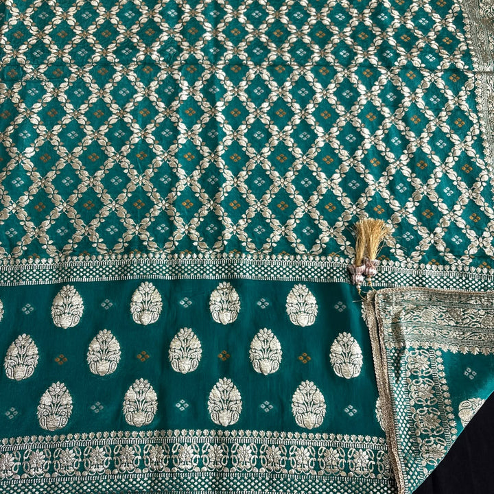 Premium Upada Silk Unstitched Suit Set with Golden Print-R13763-A1