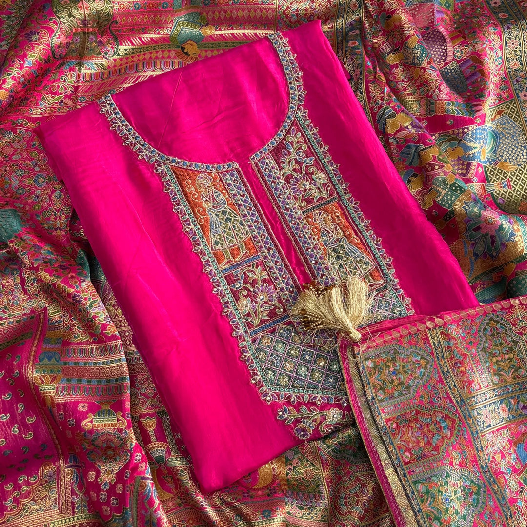Premium Upada Silk Unstitched Suit Set-ECE886-A1