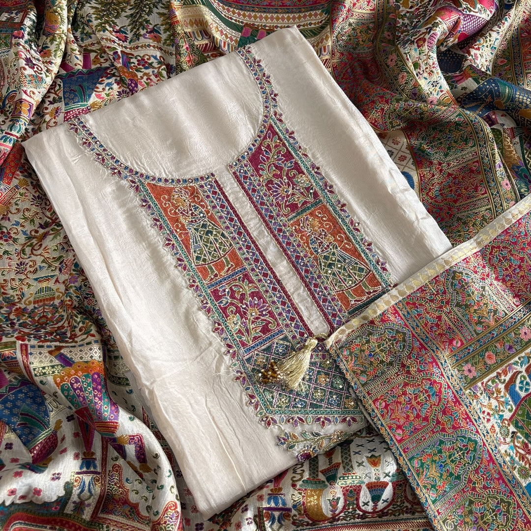 Premium Upada Silk Unstitched Suit Set-ECE886-A2