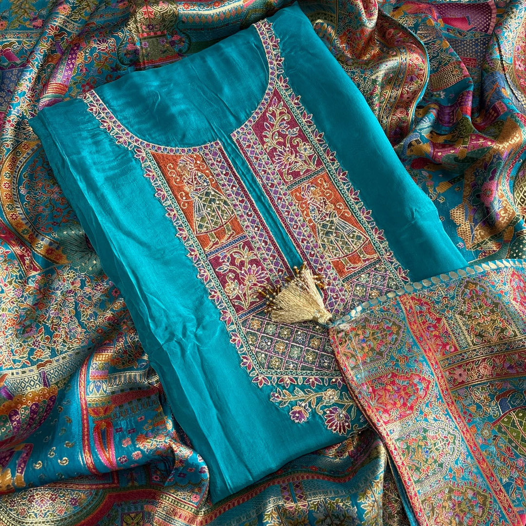 Premium Upada Silk Unstitched Suit Set-ECE886-A