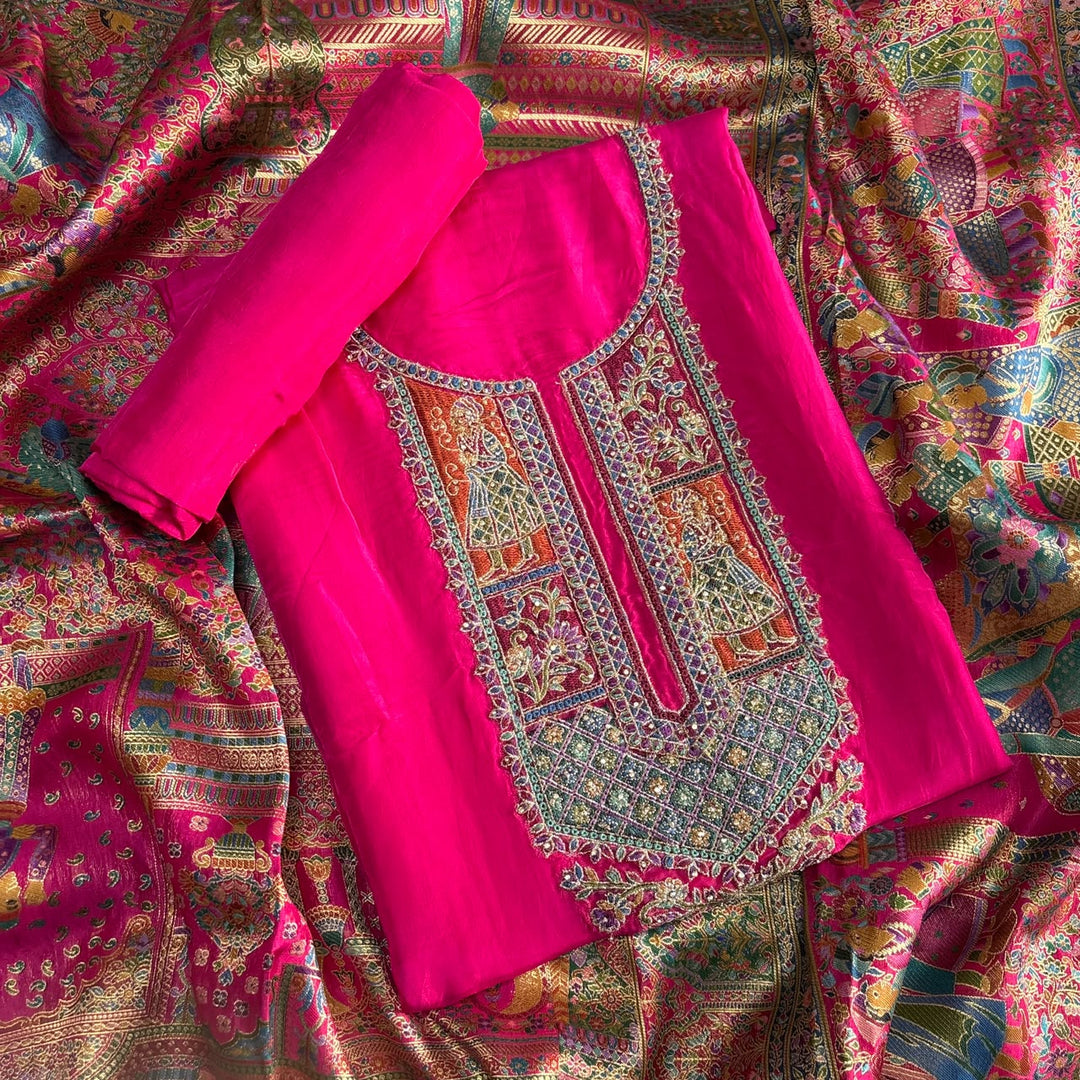 Premium Upada Silk Unstitched Suit Set-ECE886-A1