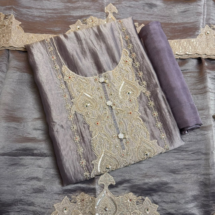 Premium Organza Unstitched Suit Set with Patch Work | R13505